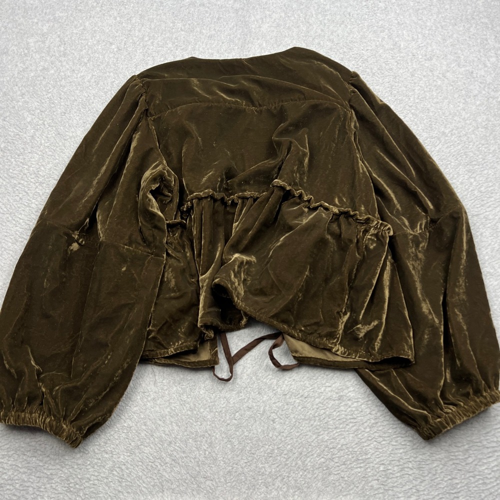 NEW Free People Brunch Babe Velvet Blouse Women Large Brown Bear Tie Front Boho - Picture 10 of 12